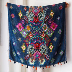 Warm Linen Printed Shawl Retro Colorful Scarf