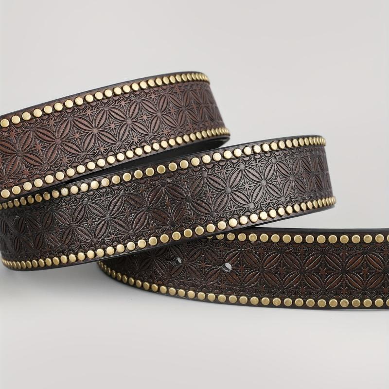 Dark Brown Casual Vintage Embossed Belt
