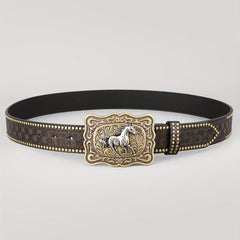 Dark Brown Casual Vintage Embossed Belt