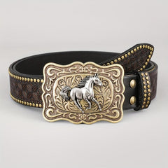 Dark Brown Casual Vintage Embossed Belt