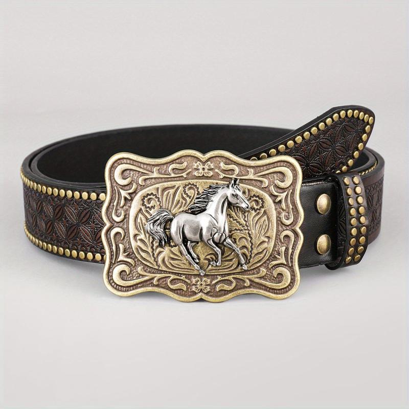 Dark Brown Casual Vintage Embossed Belt