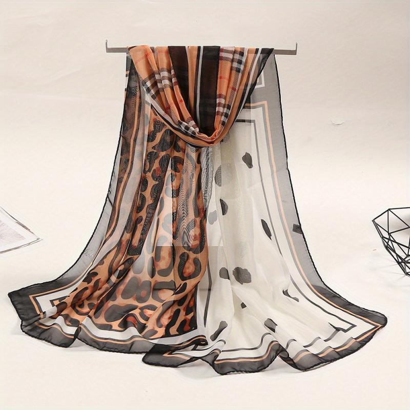 Leopard & Plaid Chiffon Shawl Scarf Sunscreen Head Wrap