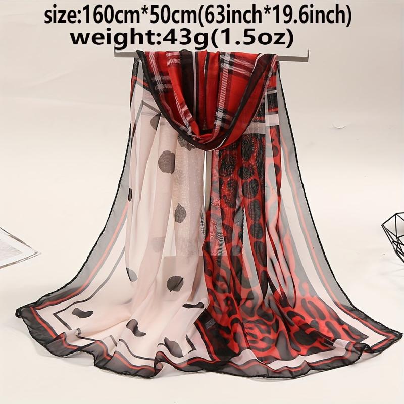 Leopard & Plaid Chiffon Shawl Scarf Sunscreen Head Wrap