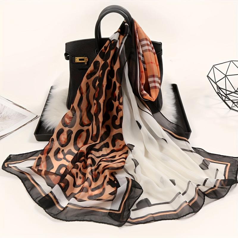 Leopard & Plaid Chiffon Shawl Scarf Sunscreen Head Wrap