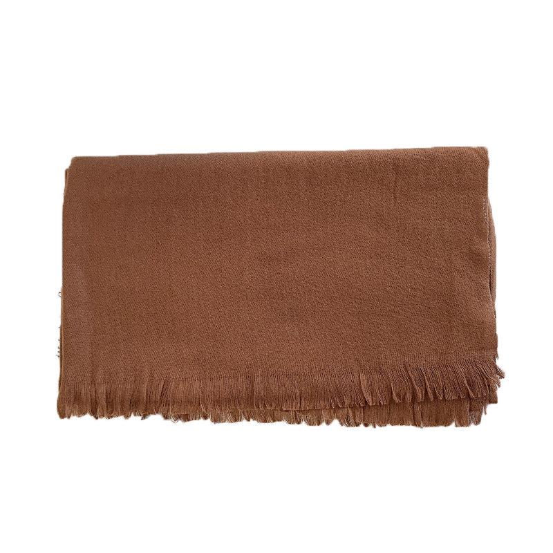 Winter Warm Solid Scarf Tassel Trim Women Cold Weather Scarf