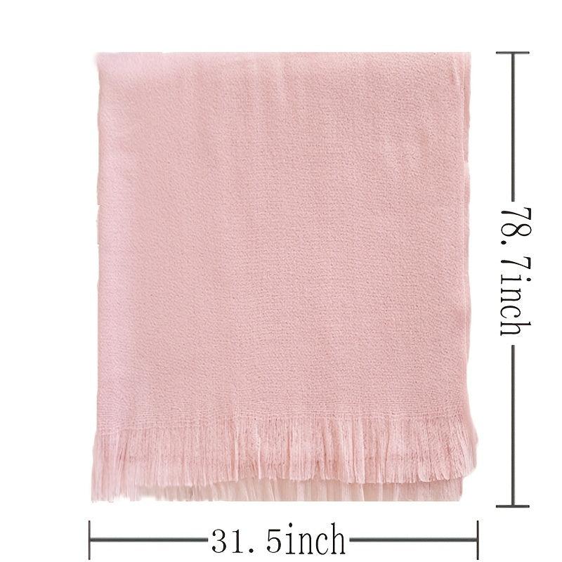 Winter Warm Solid Scarf Tassel Trim Women Cold Weather Scarf