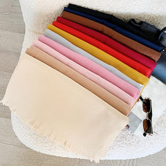 Winter Warm Solid Scarf Tassel Trim Women Cold Weather Scarf