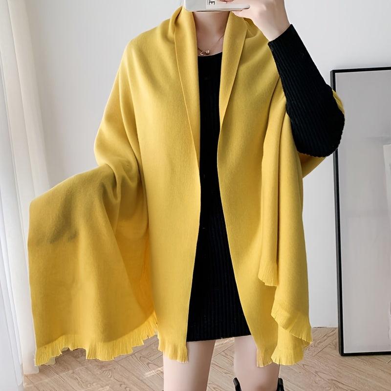 Winter Warm Solid Scarf Tassel Trim Women Cold Weather Scarf