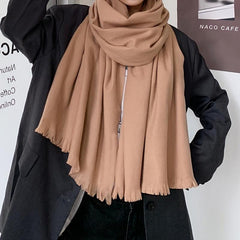 Winter Warm Solid Scarf Tassel Trim Women Cold Weather Scarf