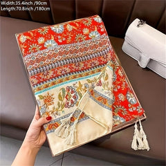 Boho Flower Print Tassel Scarf Classic Windproof Shawl Women Head Wrap