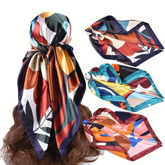 Colorful Geometric Print Bandana Black Square Scarf Silk Shawl
