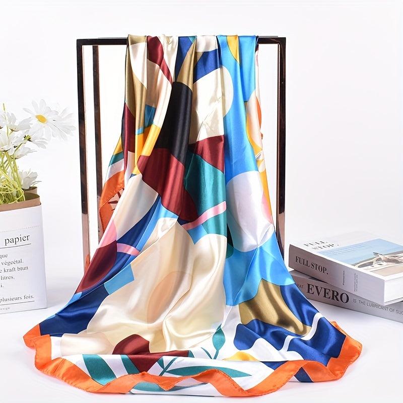 Colorful Geometric Print Bandana Black Square Scarf Silk Shawl