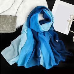 Women's Silk Scarf Lightweight Gradient Sun Protection Shawl