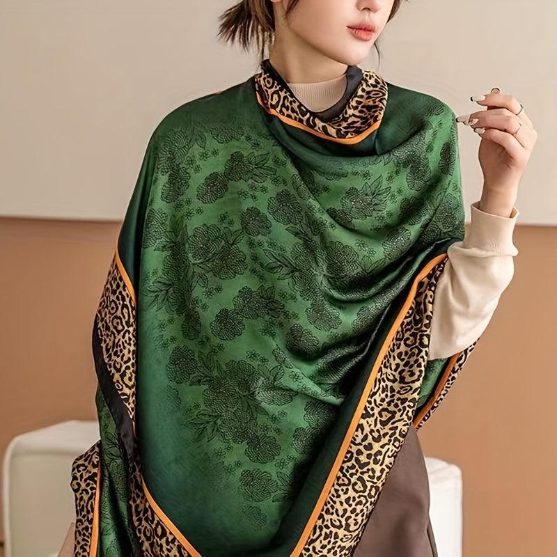 Vintage Leopard Floral Print Scarf Thin Breathable Sunscreen Shawl