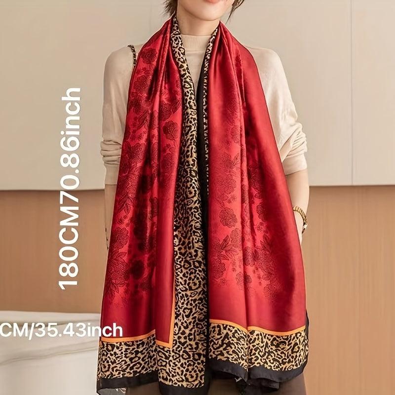 Vintage Leopard Floral Print Scarf Thin Breathable Sunscreen Shawl