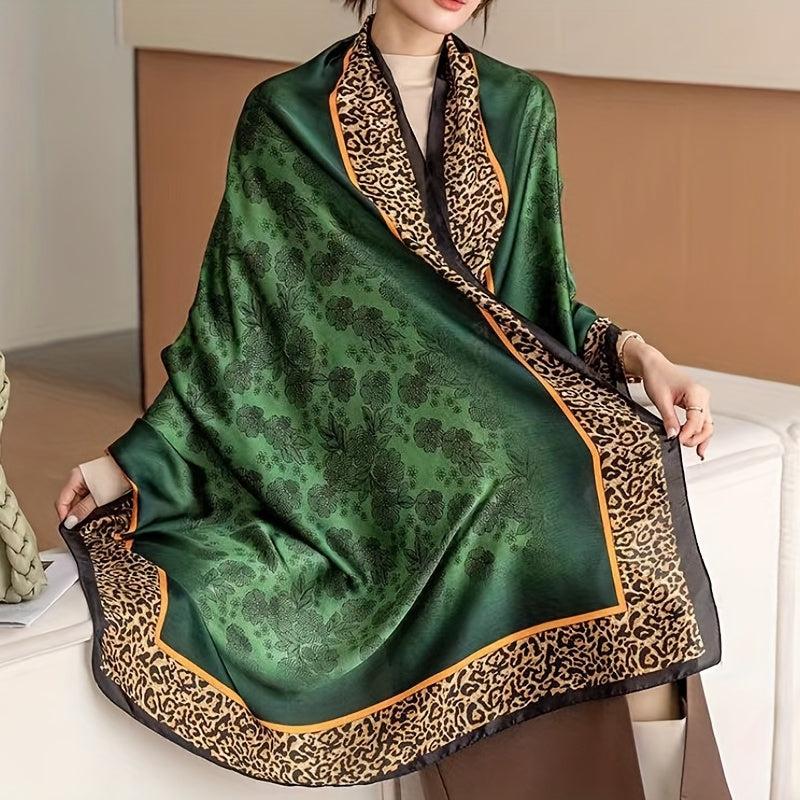 Vintage Leopard Floral Print Scarf Thin Breathable Sunscreen Shawl