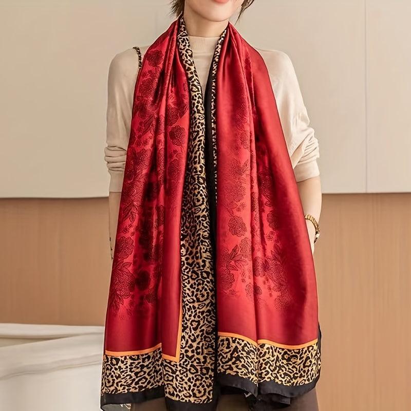 Vintage Leopard Floral Print Scarf Thin Breathable Sunscreen Shawl