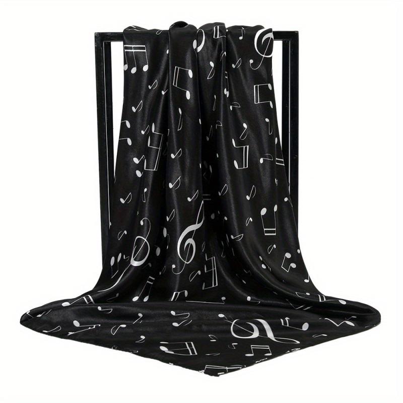 Musical Note Print Silk Square Scarf Satin Shawl for Women