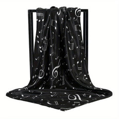 Musical Note Print Silk Square Scarf Satin Shawl for Women