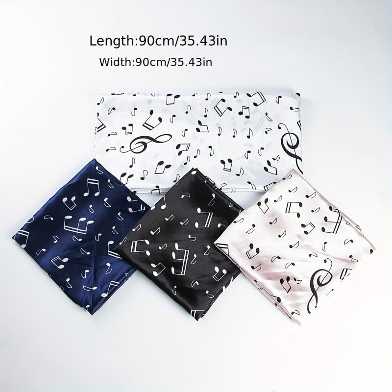 Musical Note Print Silk Square Scarf Satin Shawl for Women