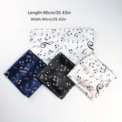 Musical Note Print Silk Square Scarf Satin Shawl for Women