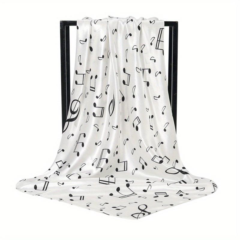 Musical Note Print Silk Square Scarf Satin Shawl for Women