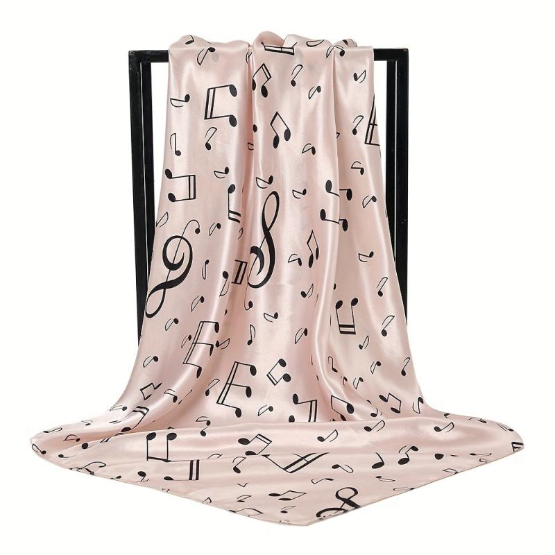 Musical Note Print Silk Square Scarf Satin Shawl for Women
