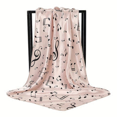 Musical Note Print Silk Square Scarf Satin Shawl for Women