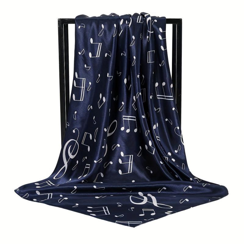 Musical Note Print Silk Square Scarf Satin Shawl for Women