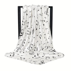 Musical Note Print Silk Square Scarf Satin Shawl for Women