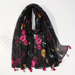 Flower Print Tassel Scarf Vintage Casual Shawl Windproof Warm Head Wrap