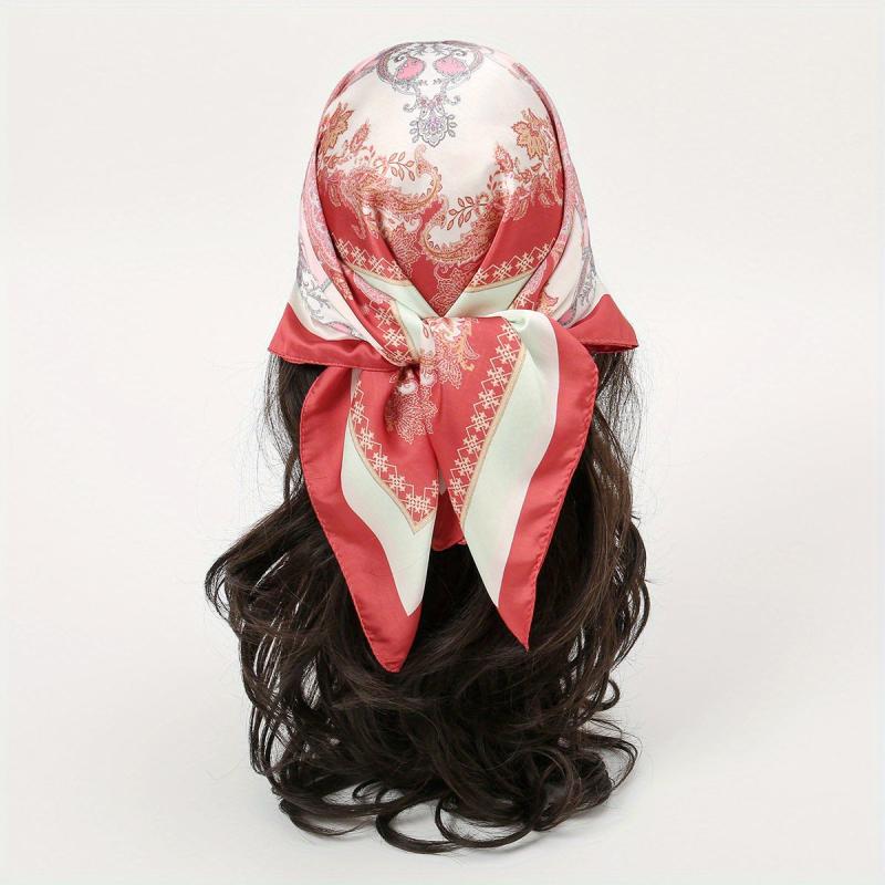 Paisley Print Bandana Satin Square Scarf Neckerchief Head Wrap for Women