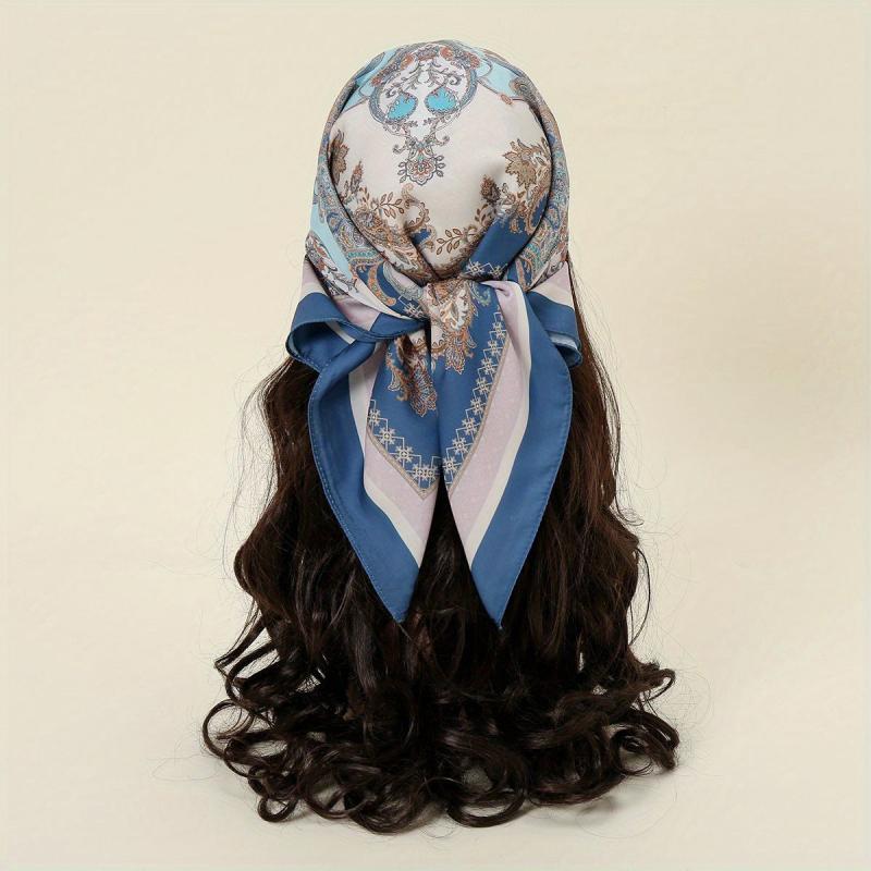 Paisley Print Bandana Satin Square Scarf Neckerchief Head Wrap for Women