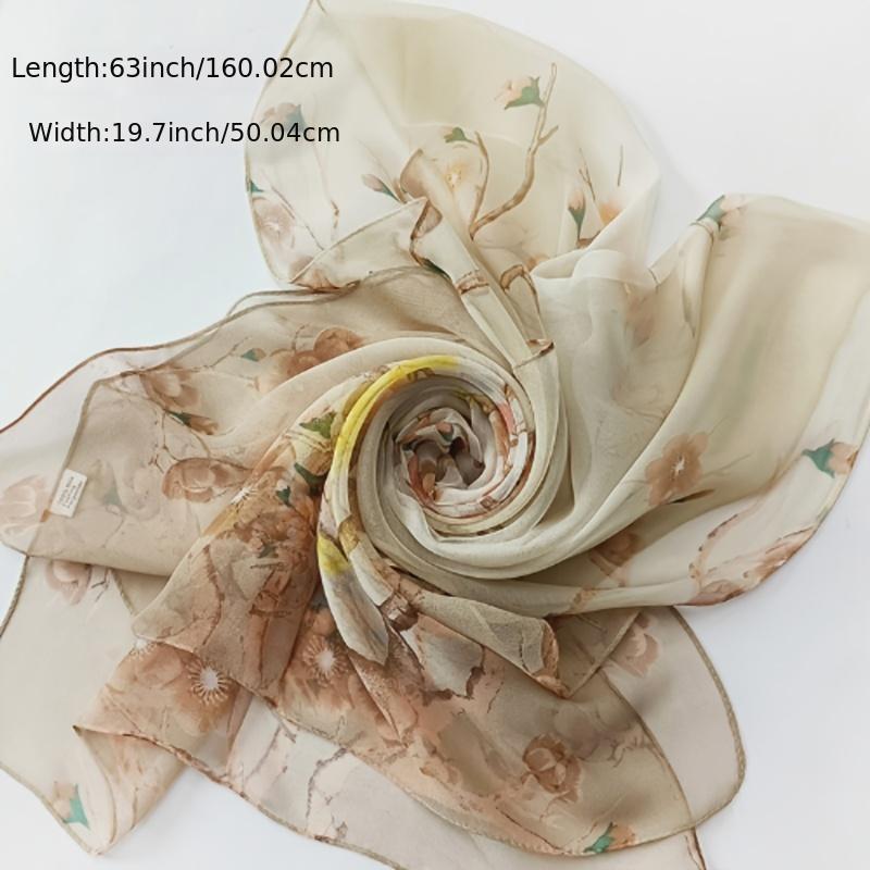 Thin Print Silk Scarf Lightweight Floral Pattern Scarf