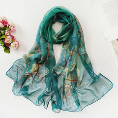 Thin Print Silk Scarf Lightweight Floral Pattern Scarf