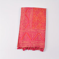 Boho Geometric Print Scarf Red Tassel Warm Shawl