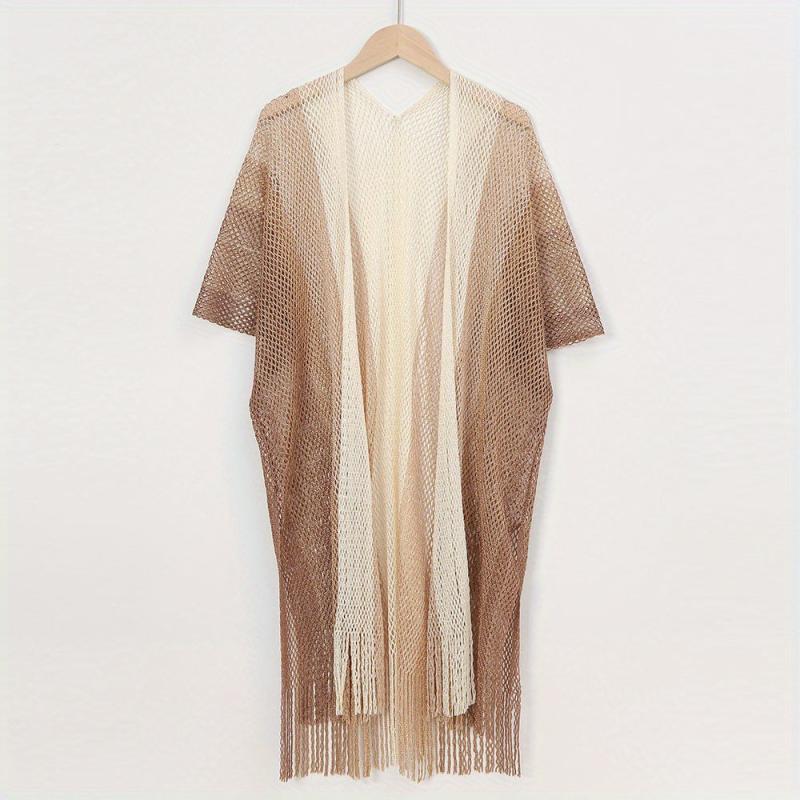 Striped Shawl Cape with Tassel Cover Up