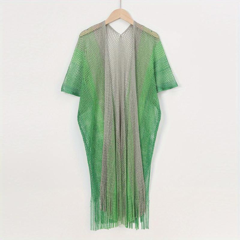 Striped Shawl Cape with Tassel Cover Up