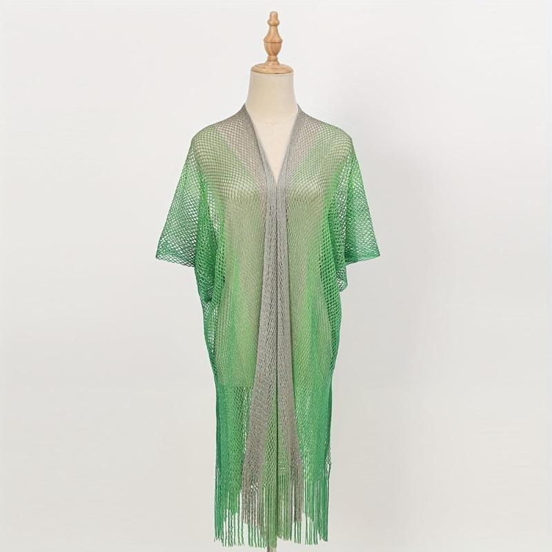 Striped Shawl Cape with Tassel Cover Up