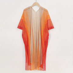 Striped Shawl Cape with Tassel Cover Up