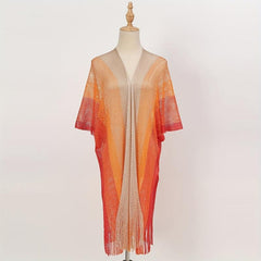 Striped Shawl Cape with Tassel Cover Up