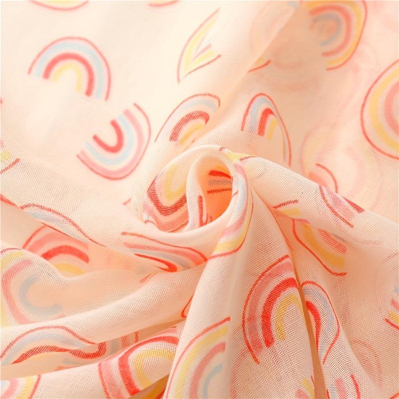 Rainbow Print Pink Voile Scarf Tassel Shawl Boho Head Wraps Women Hijab