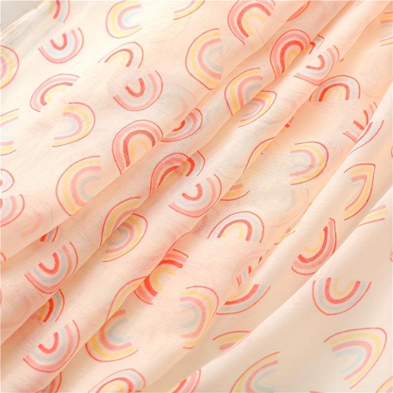 Rainbow Print Pink Voile Scarf Tassel Shawl Boho Head Wraps Women Hijab