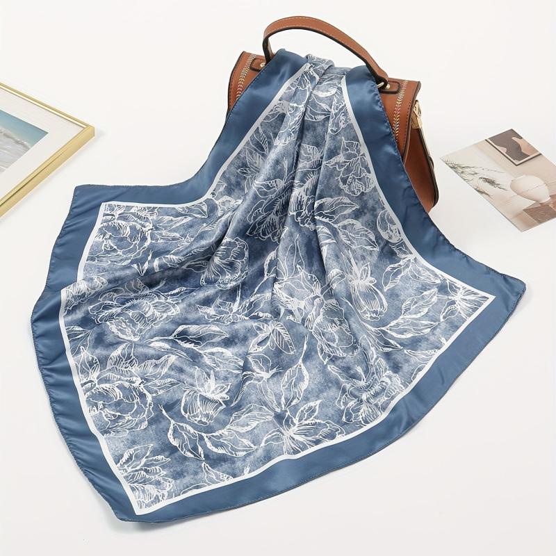 Flower Print Bandana Tie Dye Gradient Square Scarf Women