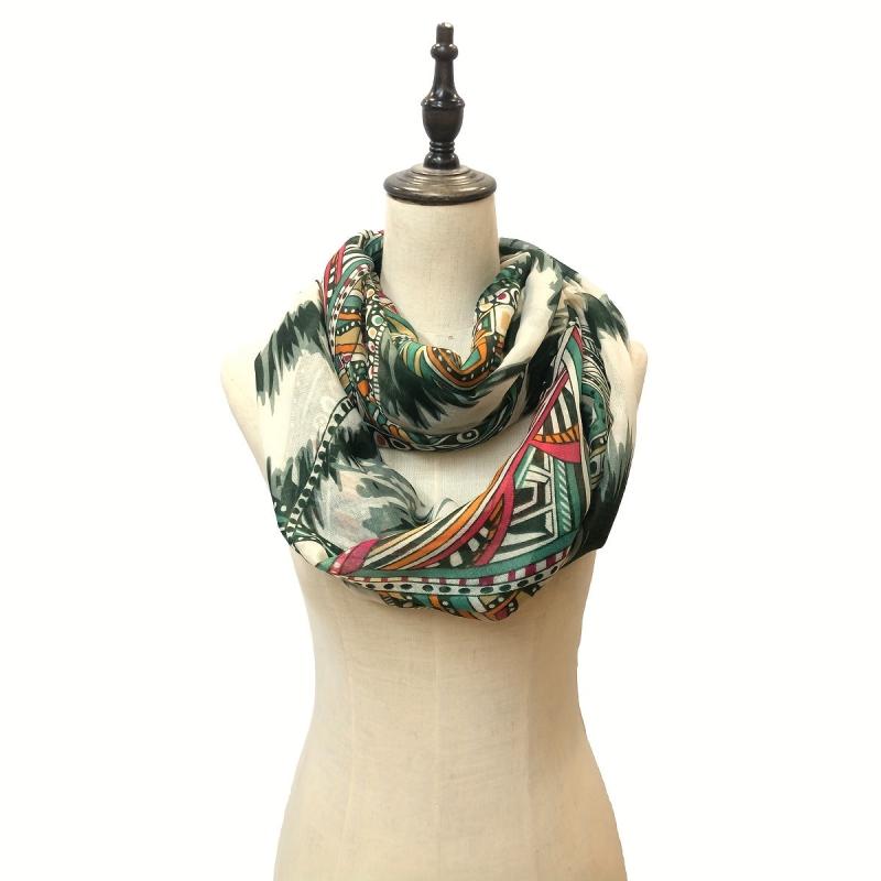 Geometric & Floral Print Raw Trim Scarf Boho Shawl Wrap Head Wrap