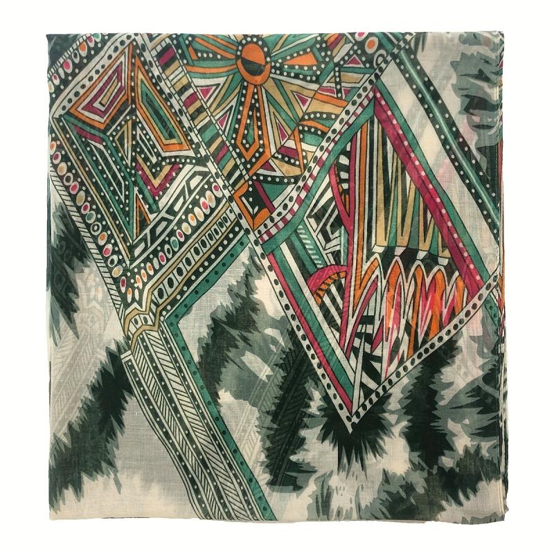Geometric & Floral Print Raw Trim Scarf Boho Shawl Wrap Head Wrap