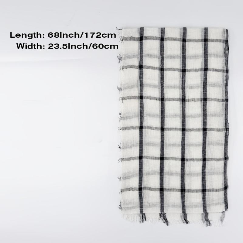 Plaid Linen Tassel Scarf Outdoor Sunscreen Head Wrap