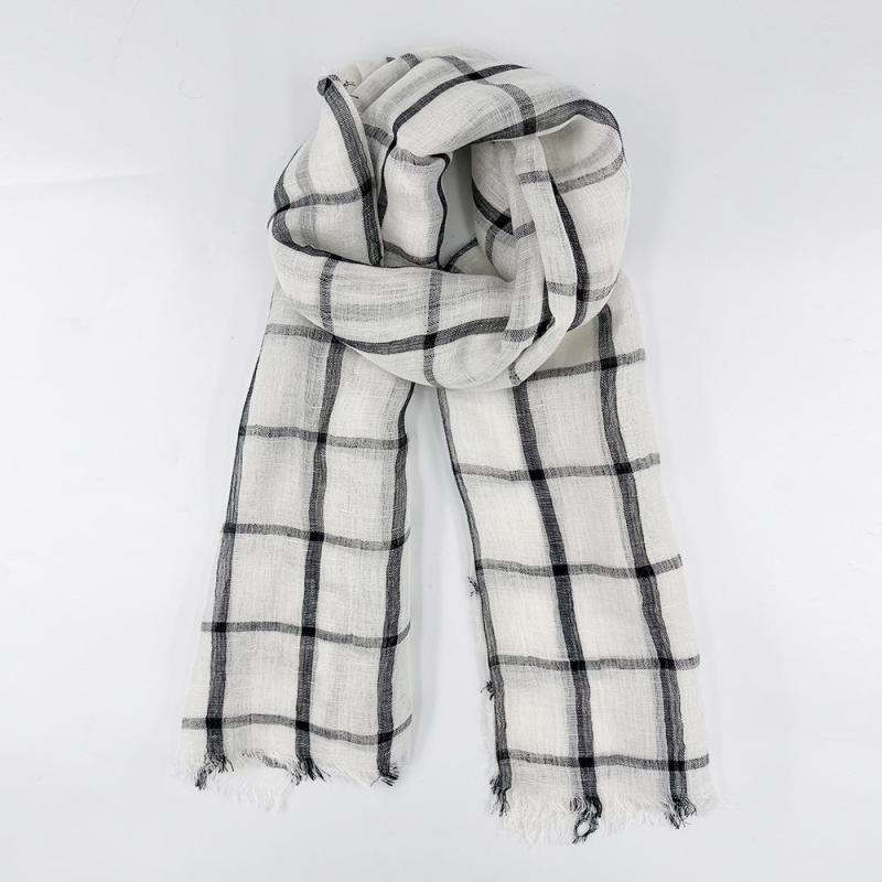 Plaid Linen Tassel Scarf Outdoor Sunscreen Head Wrap