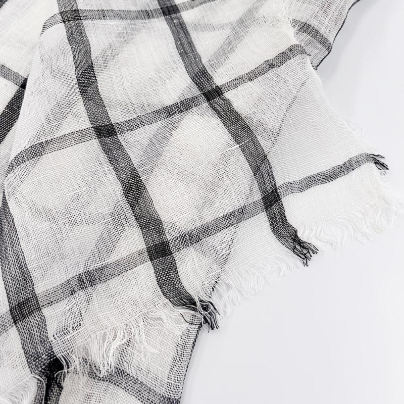 Plaid Linen Tassel Scarf Outdoor Sunscreen Head Wrap