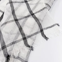 Plaid Linen Tassel Scarf Outdoor Sunscreen Head Wrap